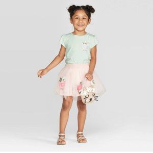 NWT Mila & Emma Floral Print Tee&Embroidered Skirt-2T